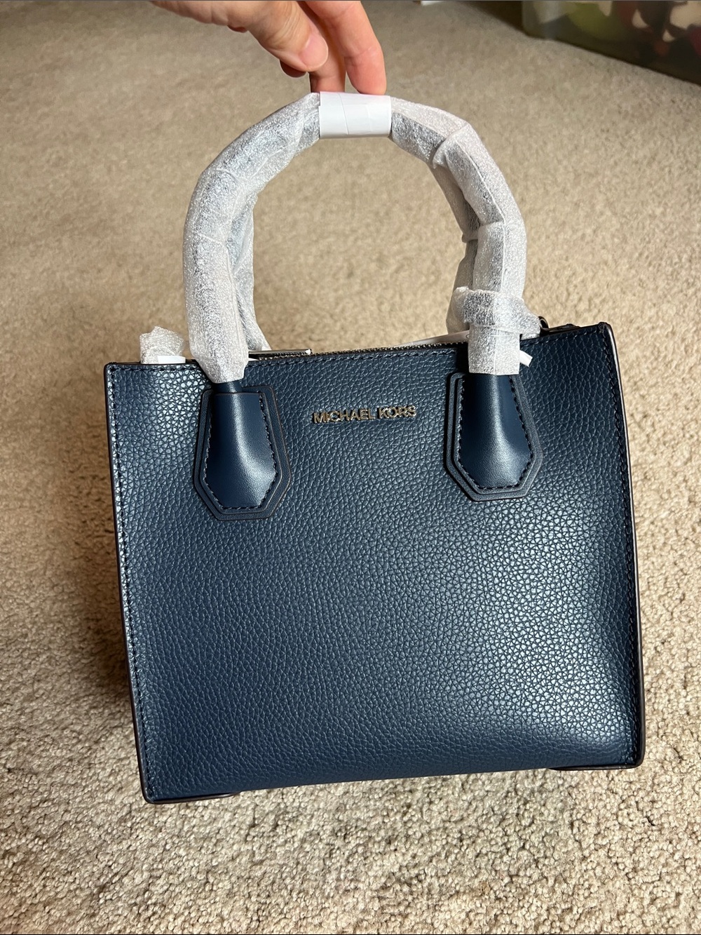 Michael Kors Navy Pebbled Leather Crossbody Satchel